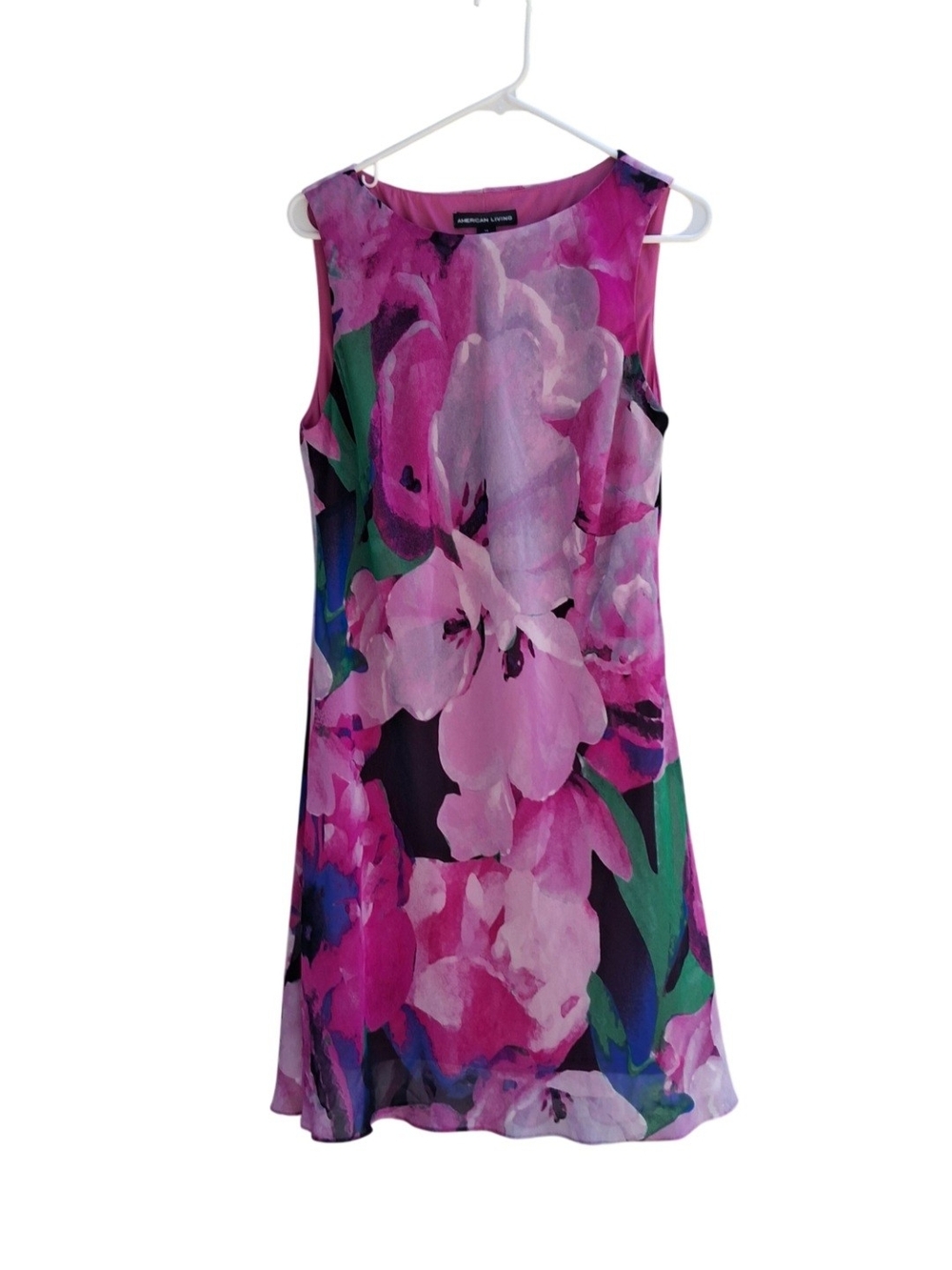 American Living Pink Floral Sleeveless Mini Dress with Green Details     Size 14